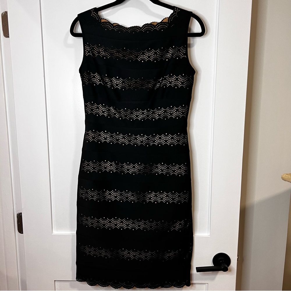 Tadashi Shoji Black/Nude Illusion Laser Cut Dress Small